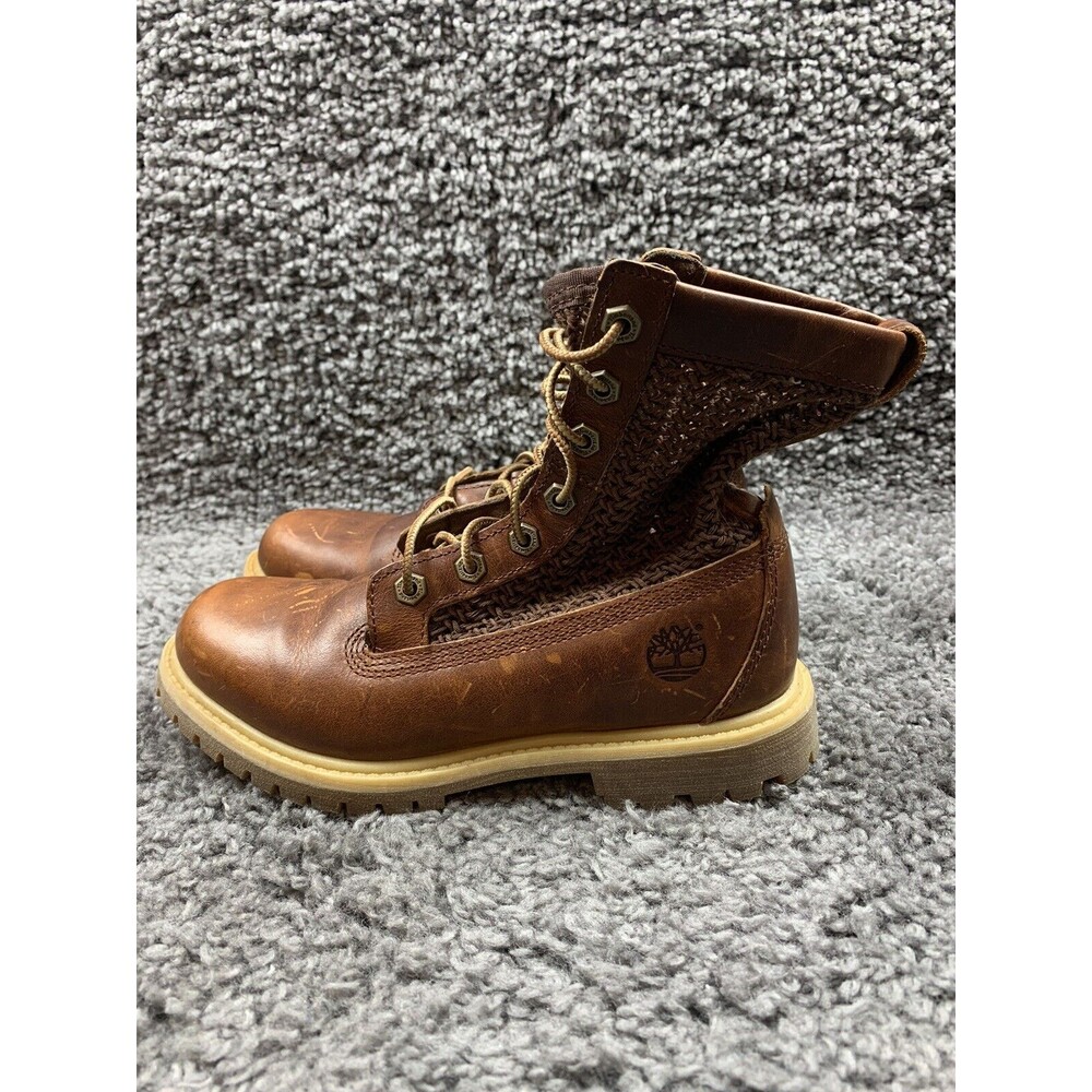 TIMBERLAND Women's Open Weave Brown Combat Boots A14A9 Sz 5.5